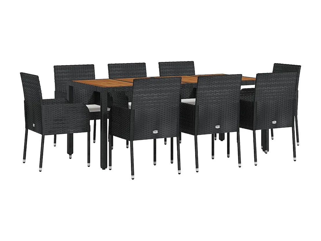 Tyron  Ensemble à manger jardin 9pcs et coussins noir résine tressée