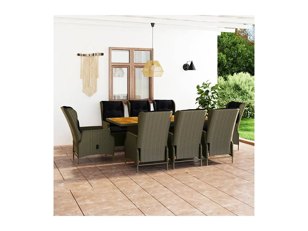 Saint-Denis  Ensemble à manger d'extérieur et coussins 9 pcs résine tressée