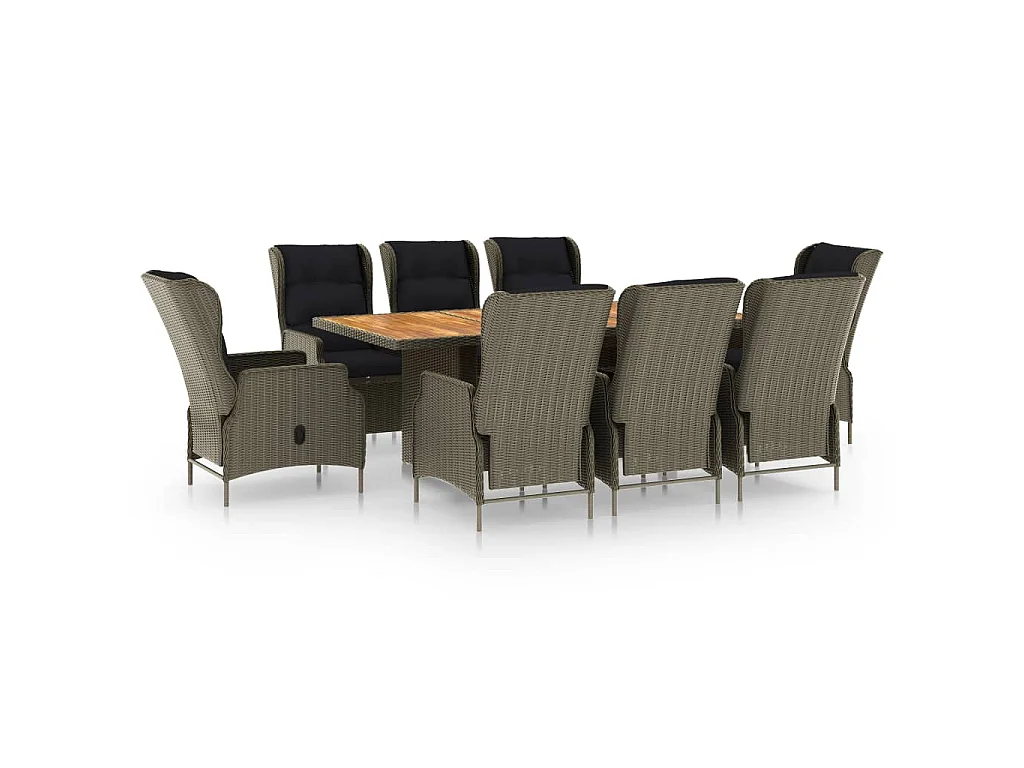 Saint-Denis  Set de comedor jardín 9 piezas cojines ratán sintético marrón