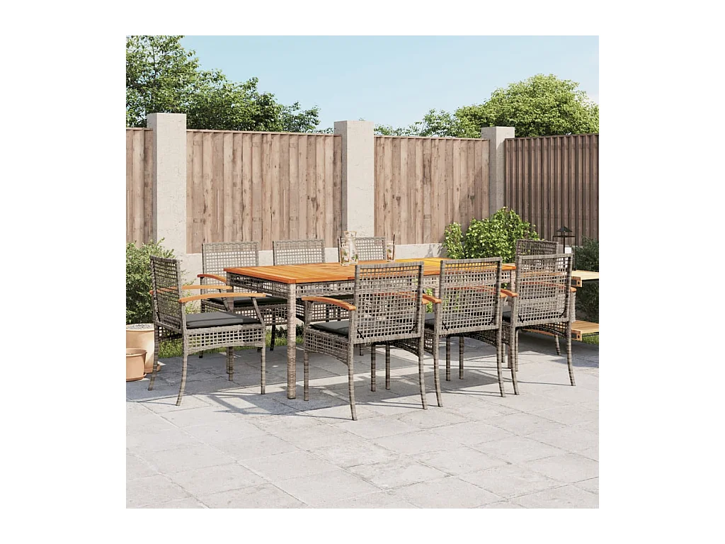 Meryem  Ensemble à manger de jardin 9 pcs coussins gris résine tressée