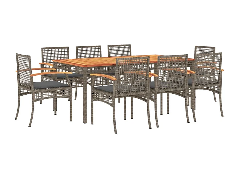 Meryem  9-delige Tuinset met kussens poly rattan grijs