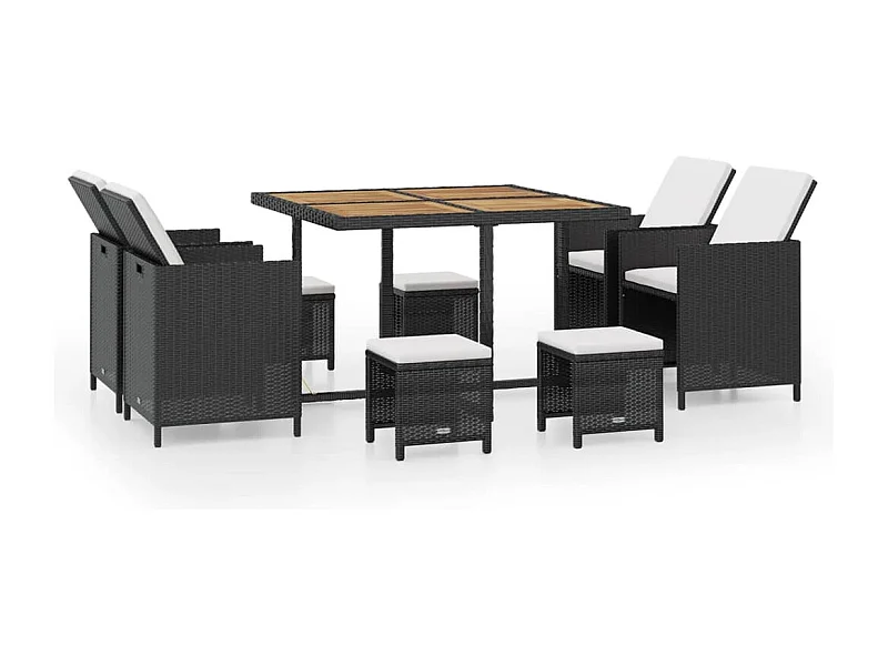 Cerveteri  9-delige Tuinset poly rattan en acaciahout zwart