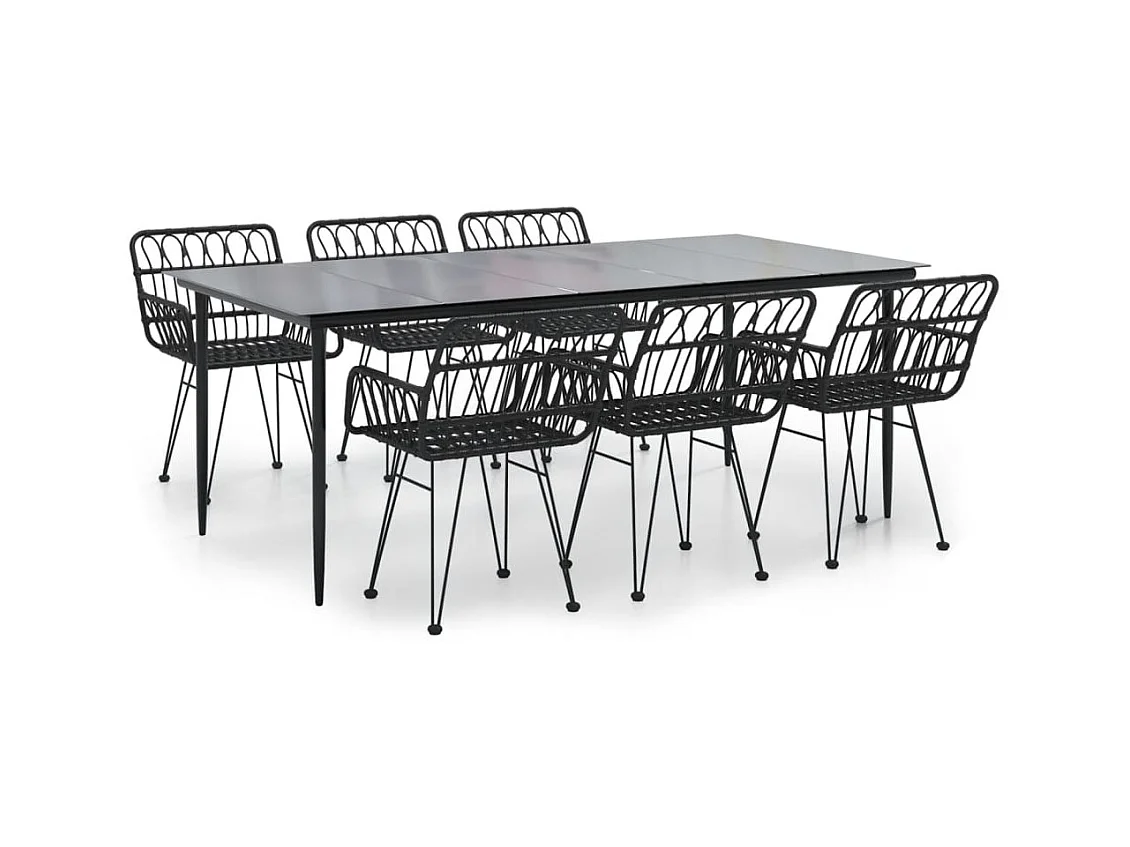 Arkadelphia  Juego de comedor de jardín 7 piezas ratán sintético negro