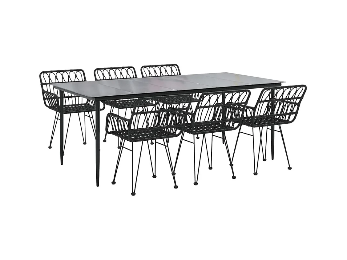 Arkadelphia  Juego de comedor de jardín 7 piezas ratán sintético negro