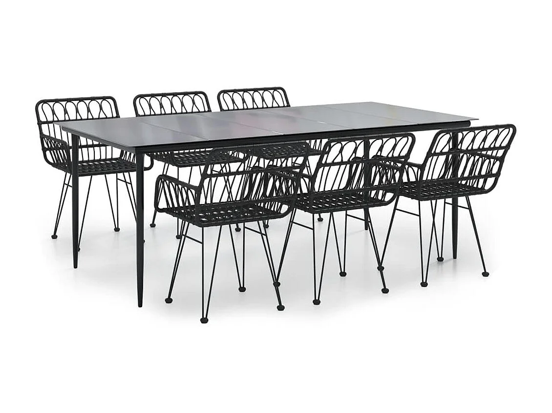 Arkadelphia  Ensemble à manger de jardin 7 pcs Noir Résine tressée