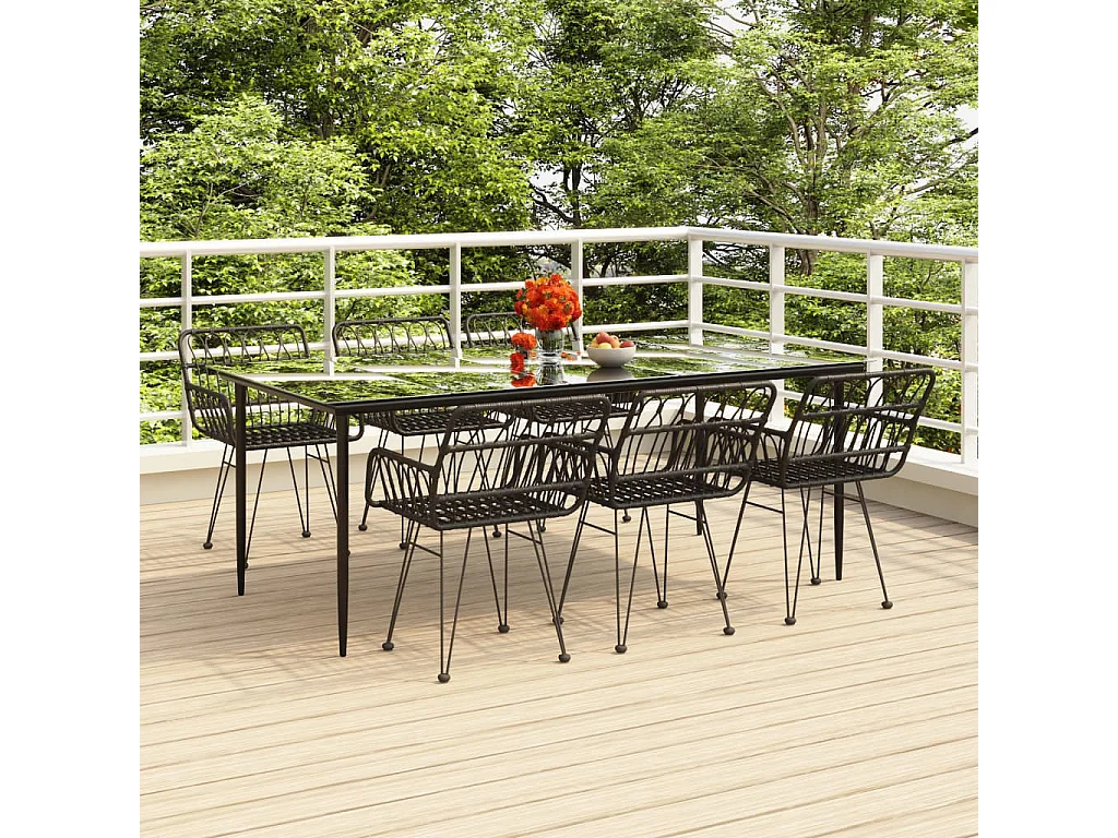 Arkadelphia  Ensemble à manger de jardin 7 pcs Noir Résine tressée