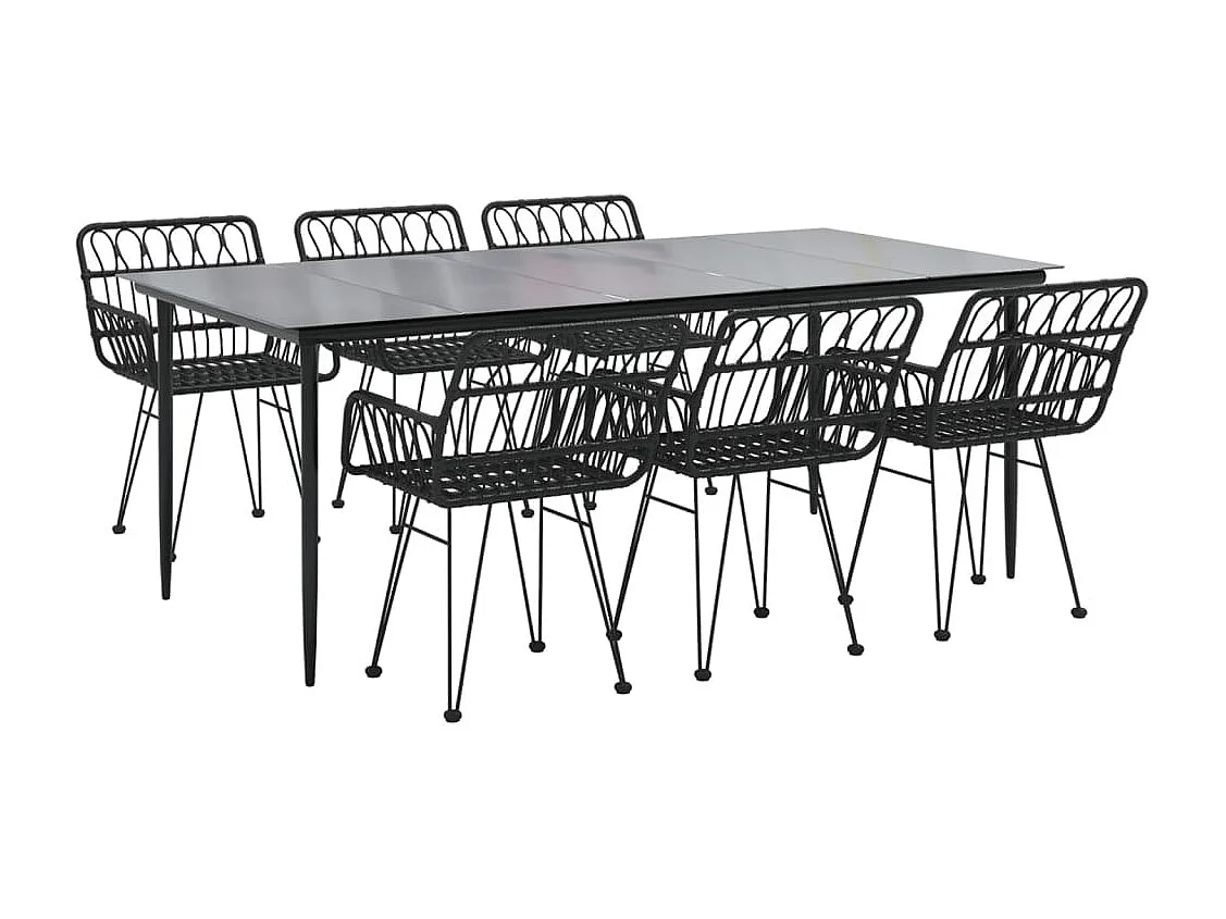 Arkadelphia  Ensemble à manger de jardin 7 pcs Noir Résine tressée