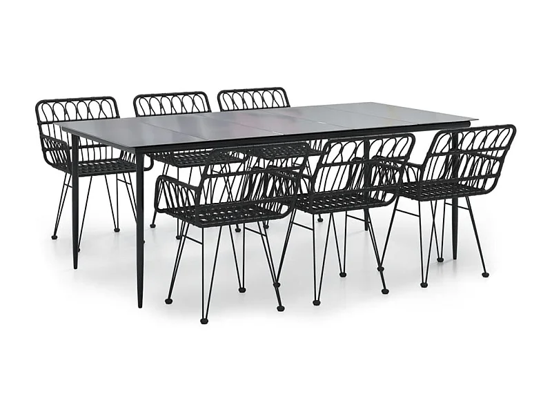 Arkadelphia  Ensemble à manger de jardin 7 pcs Noir Résine tressée