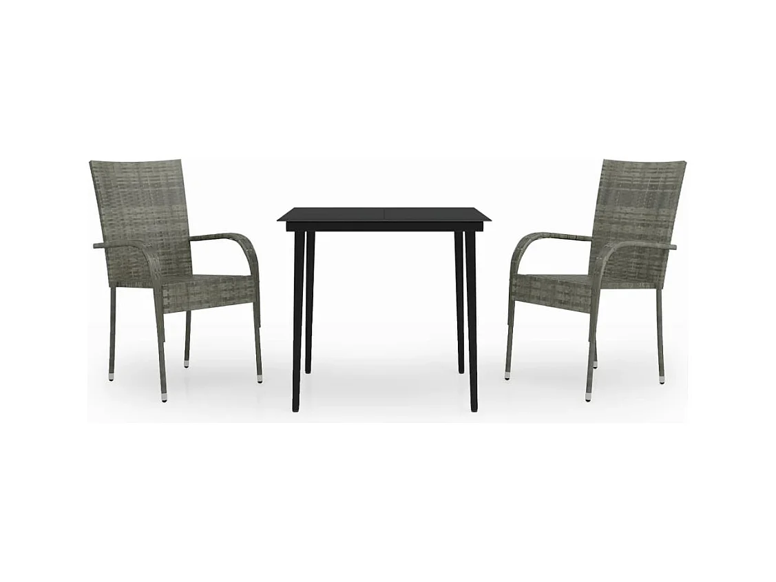 Boiling Springs  Ensemble à manger de jardin 3 pcs Gris et noir