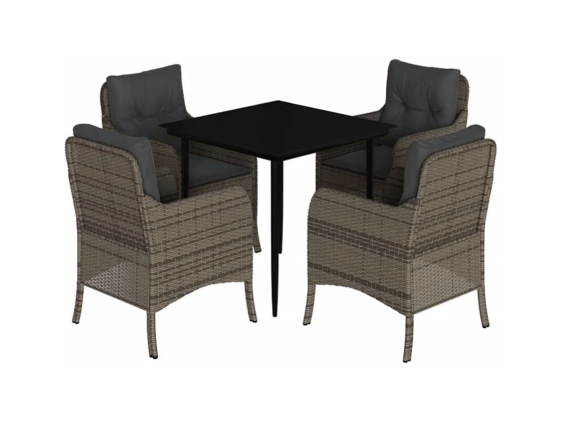 Terryville  Ensemble à manger de jardin 5 pcs coussins gris résine tressée