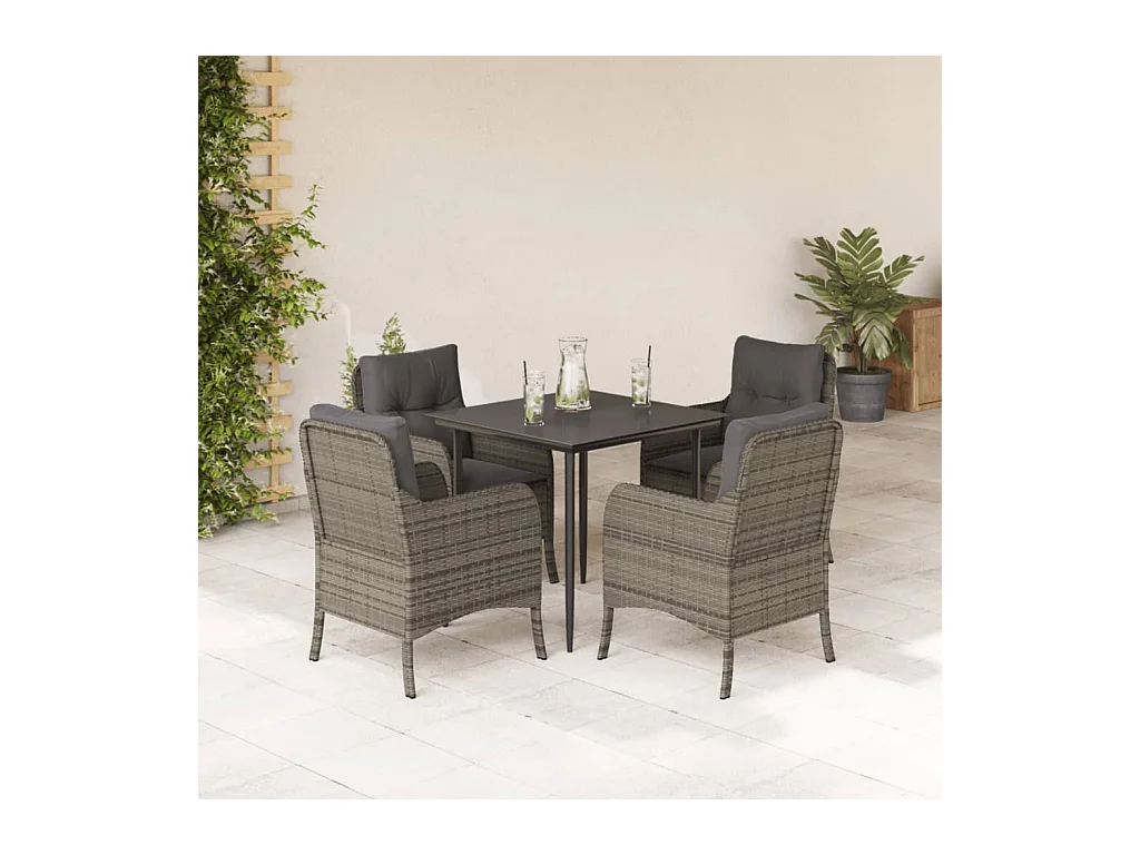 Terryville  Ensemble à manger de jardin 5 pcs coussins gris résine tressée