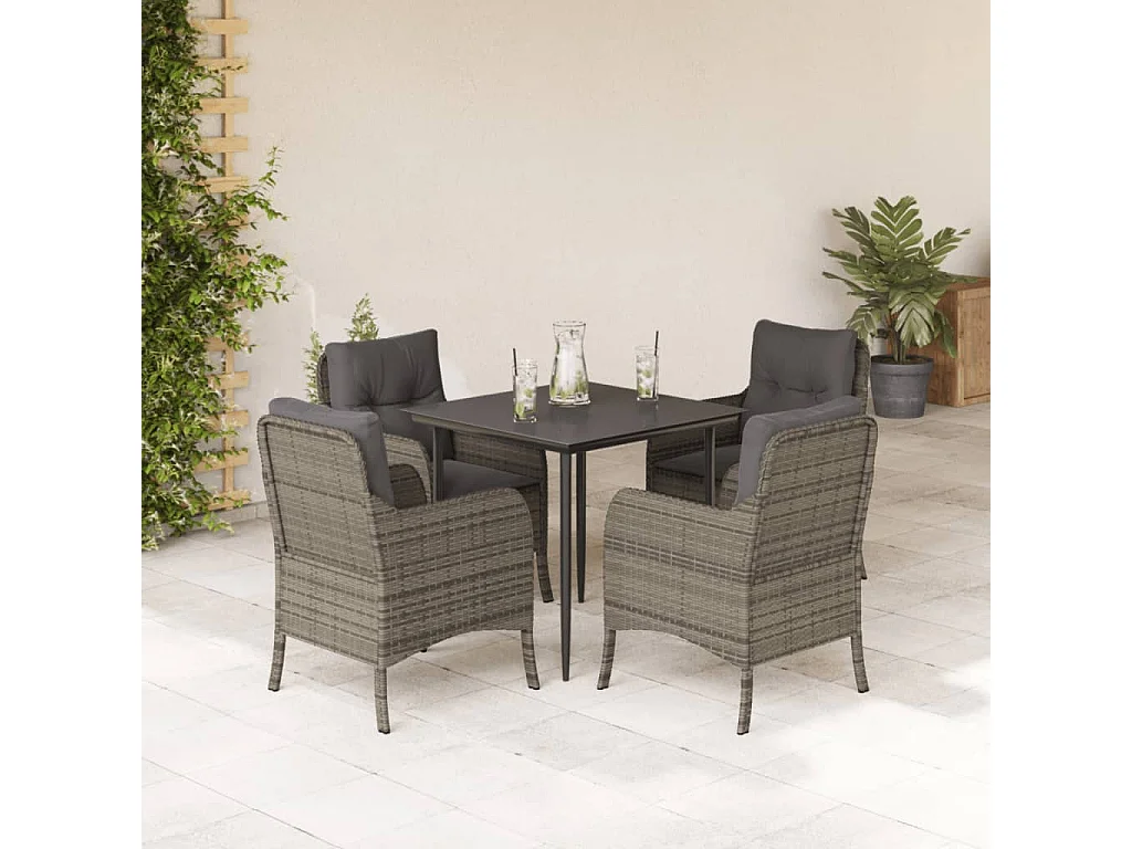 Terryville  5-delige Tuinset met kussens poly rattan grijs