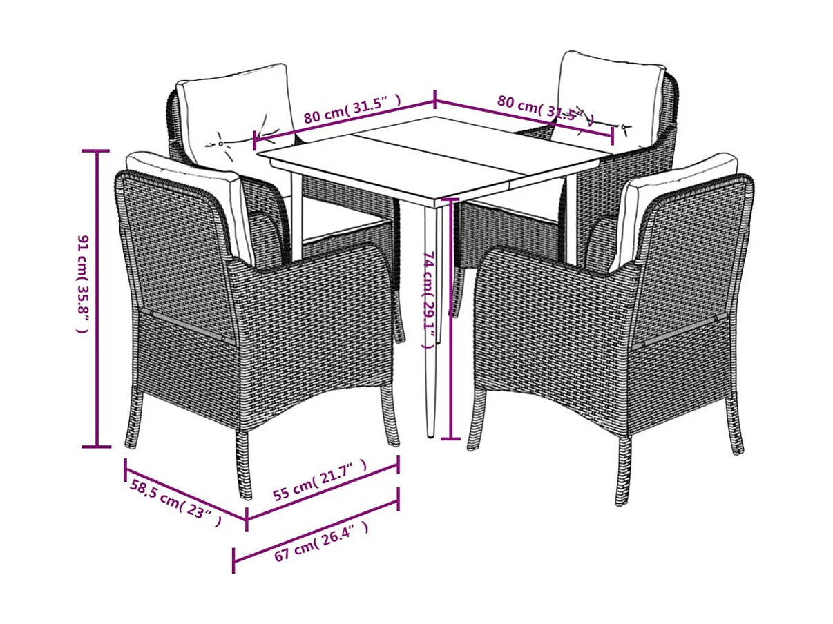 Terryville  5-delige Tuinset met kussens poly rattan grijs