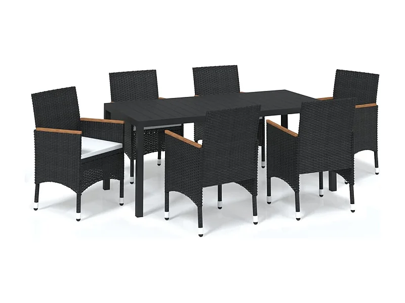 Kelly  Ensemble à manger de jardin coussins 7pcs Résine tressée Noir