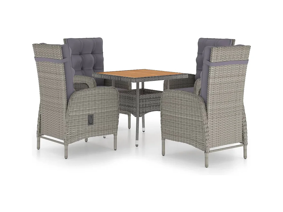 Tatum  Ensemble à manger de jardin 5 pcs Résine tressée et acacia Gris