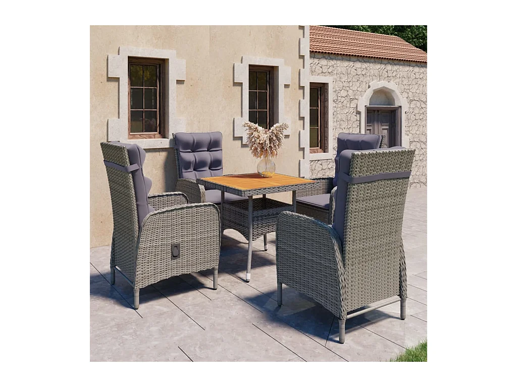 Tatum  Ensemble à manger de jardin 5 pcs Résine tressée et acacia Gris