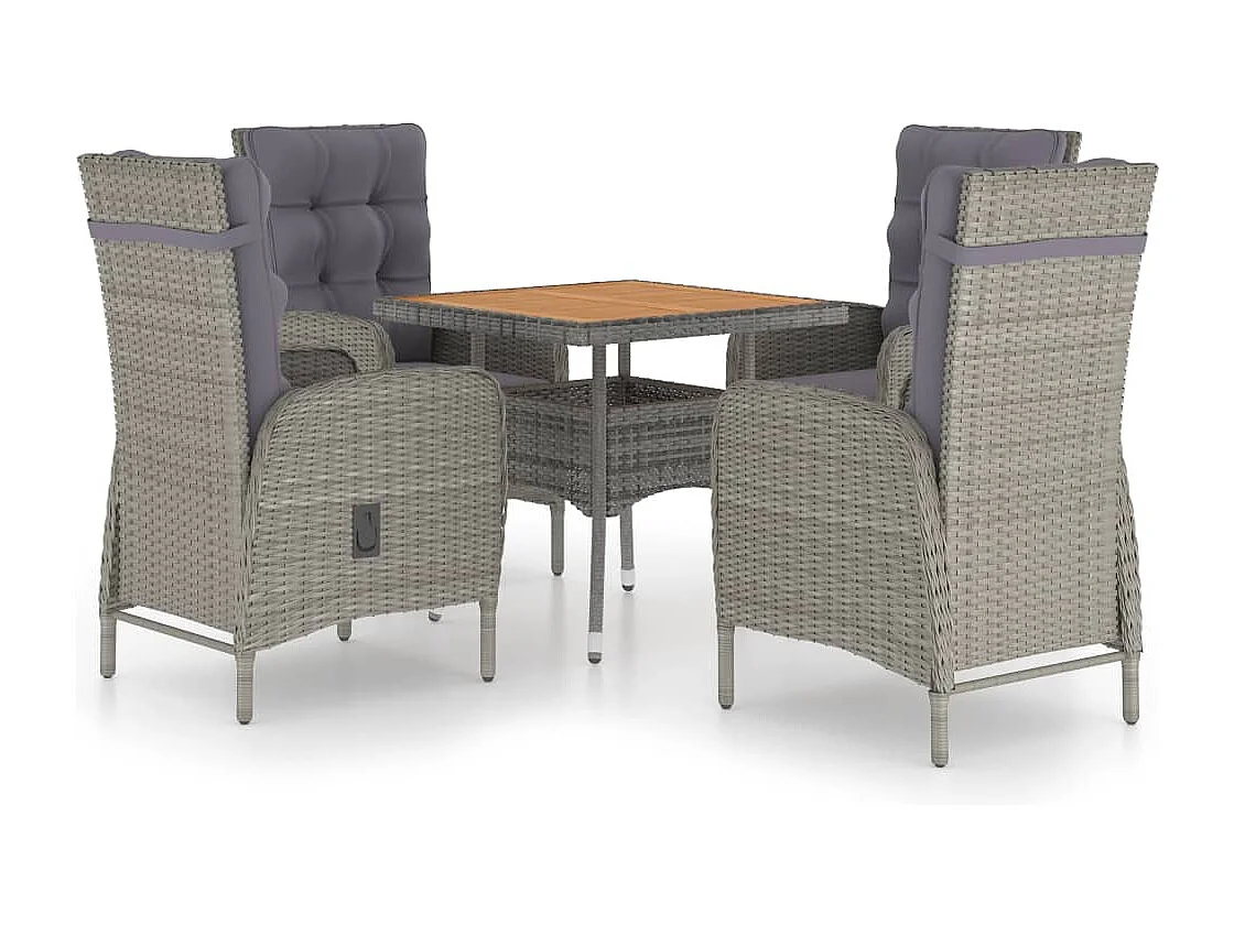 Tatum  5-delige Tuinset poly rattan en acaciahout grijs