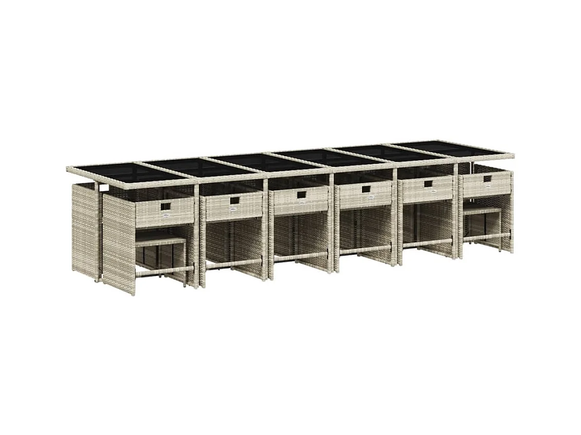 Zenn  Ensemble à manger de jardin et coussins 17 pcs gris clair rotin