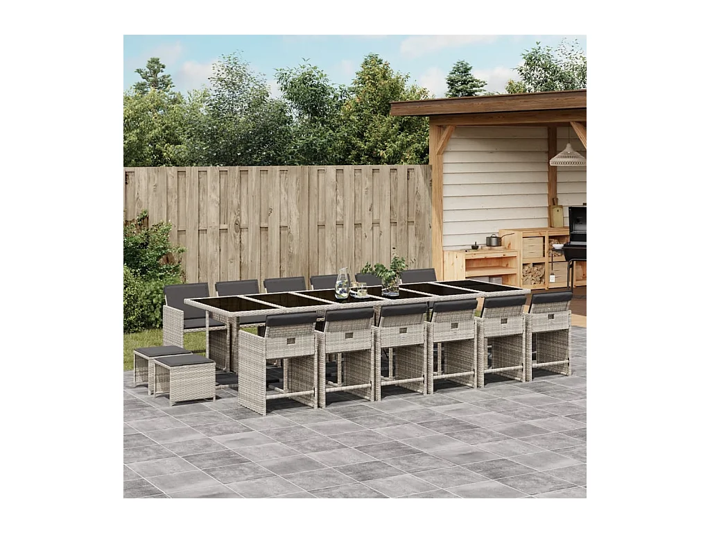 Zenn  Ensemble à manger de jardin et coussins 17 pcs gris clair rotin