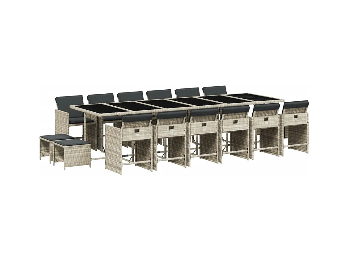 Zenn  Ensemble à manger de jardin et coussins 17 pcs gris clair rotin