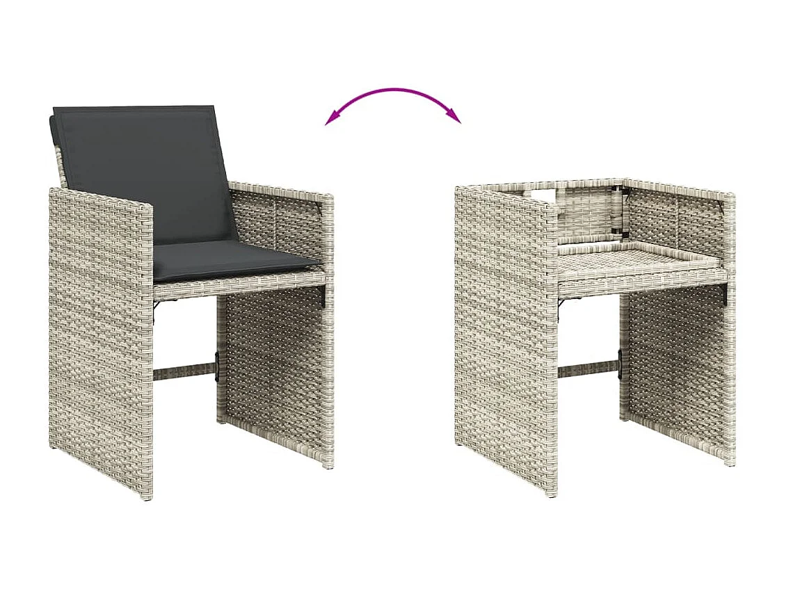 Zenn  Ensemble à manger de jardin et coussins 17 pcs gris clair rotin