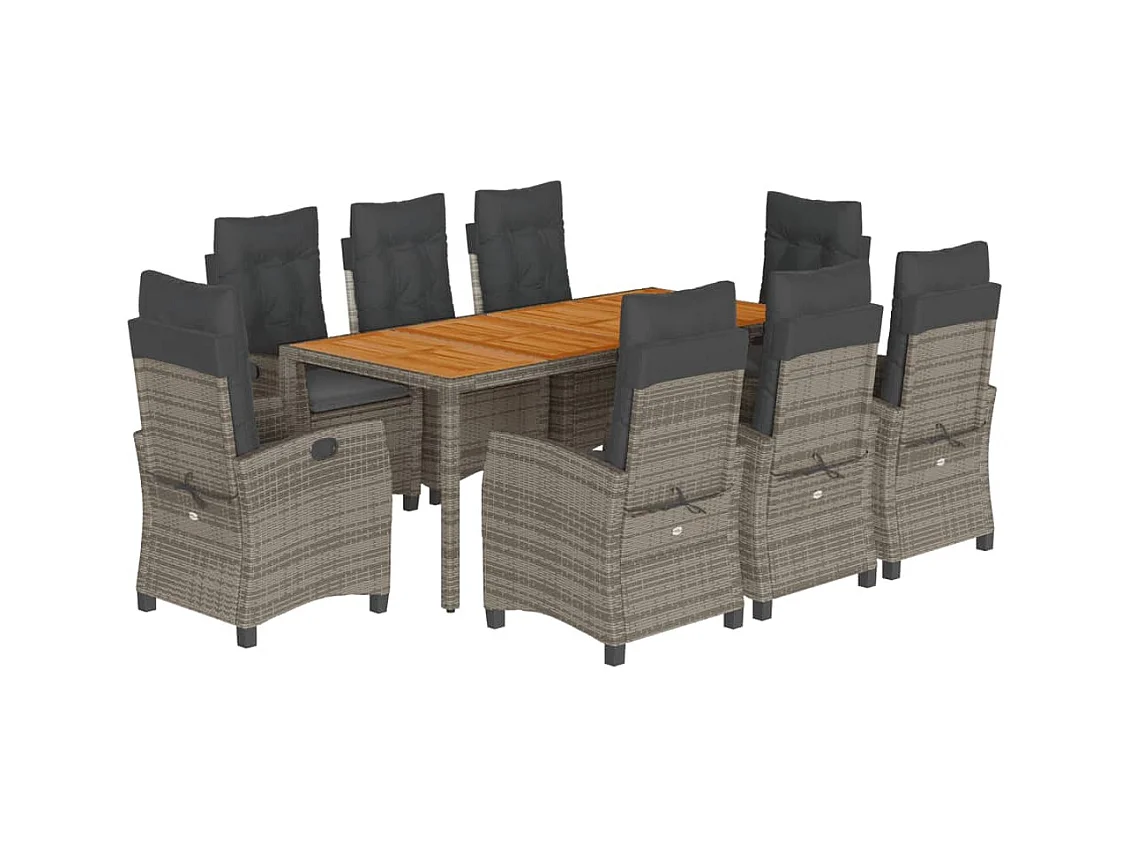 Magnir  Set comedor jardín 9 pzas y cojines ratán sintético gris