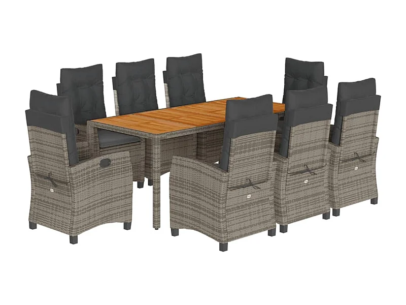 Magnir  9-delige Tuinset met kussens poly rattan grijs