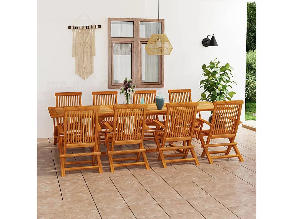 Vyrean  Ensemble à manger de jardin 9 pcs Bois de teck massif