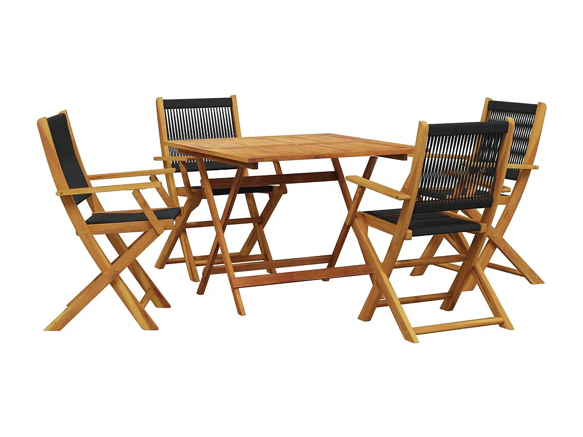 Juno  Ensemble à manger de jardin 5pcs noir polypropylène bois massif