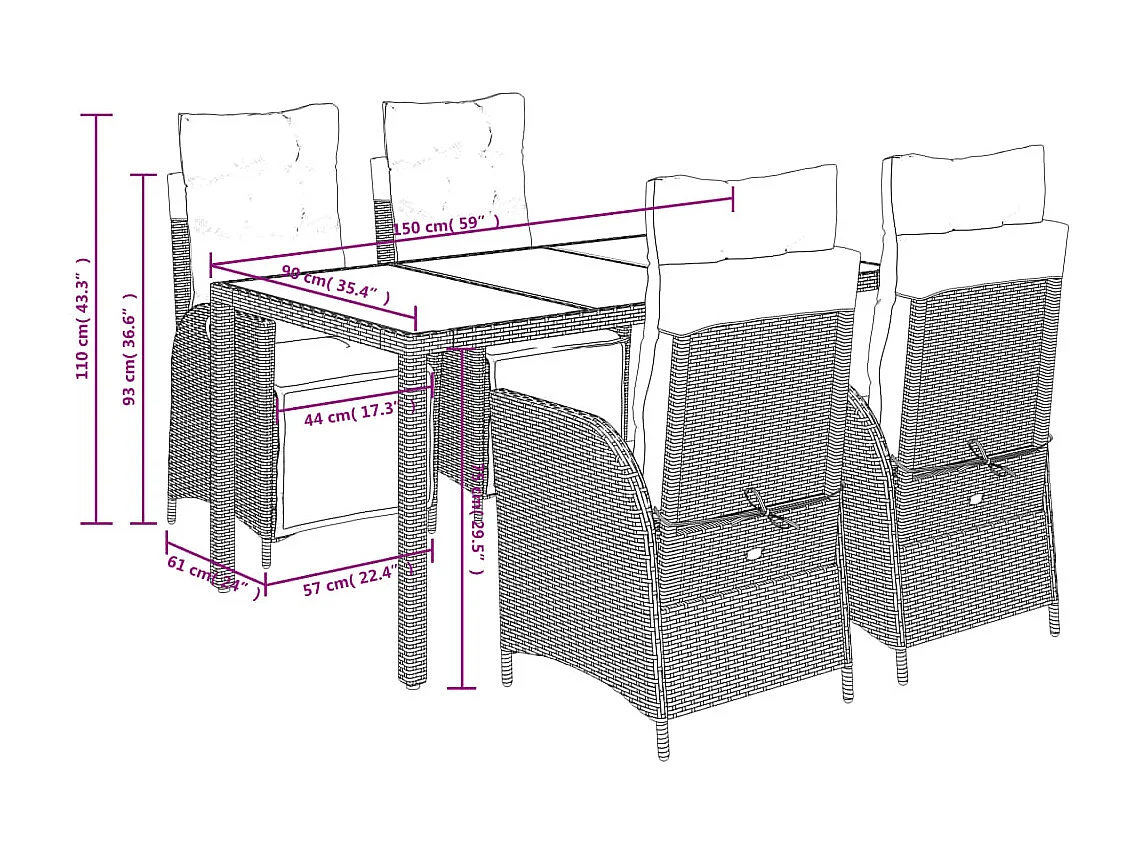 Chattanooga  5-delige Tuinset met kussens poly rattan zwart