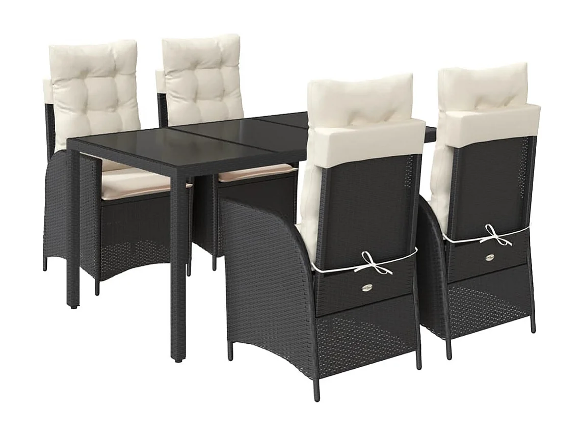 Chattanooga  Ensemble à manger de jardin coussins 5pcs Noir Résine tressée