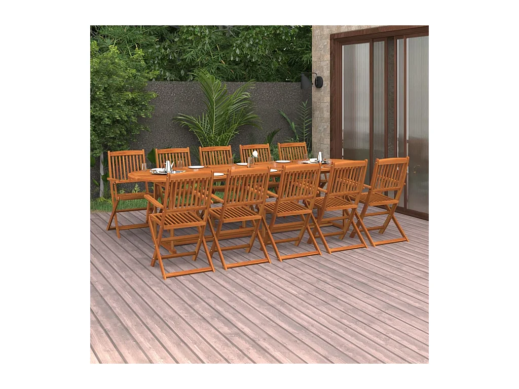 Gideon  Ensemble à manger de jardin 11 pcs 280x90x75 cm bois d'acacia