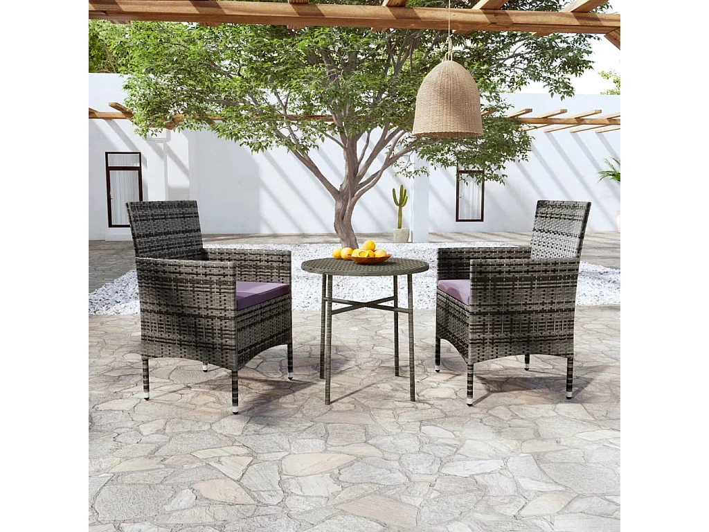 Germain  Ensemble à manger de jardin 3 pcs Résine tressée Gris