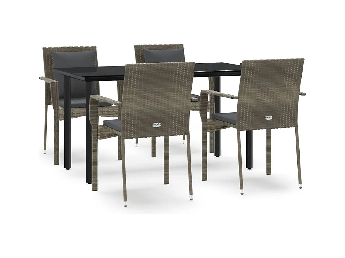 Rhett Logan  Ensemble à manger de jardin coussins 5 pcs noir et gris