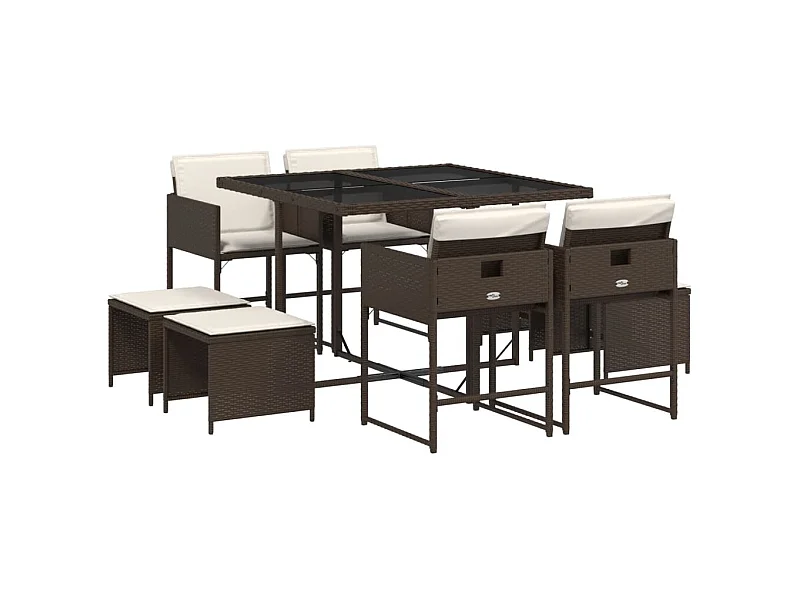 Kirkland  9-delige Tuinset met kussens poly rattan bruin