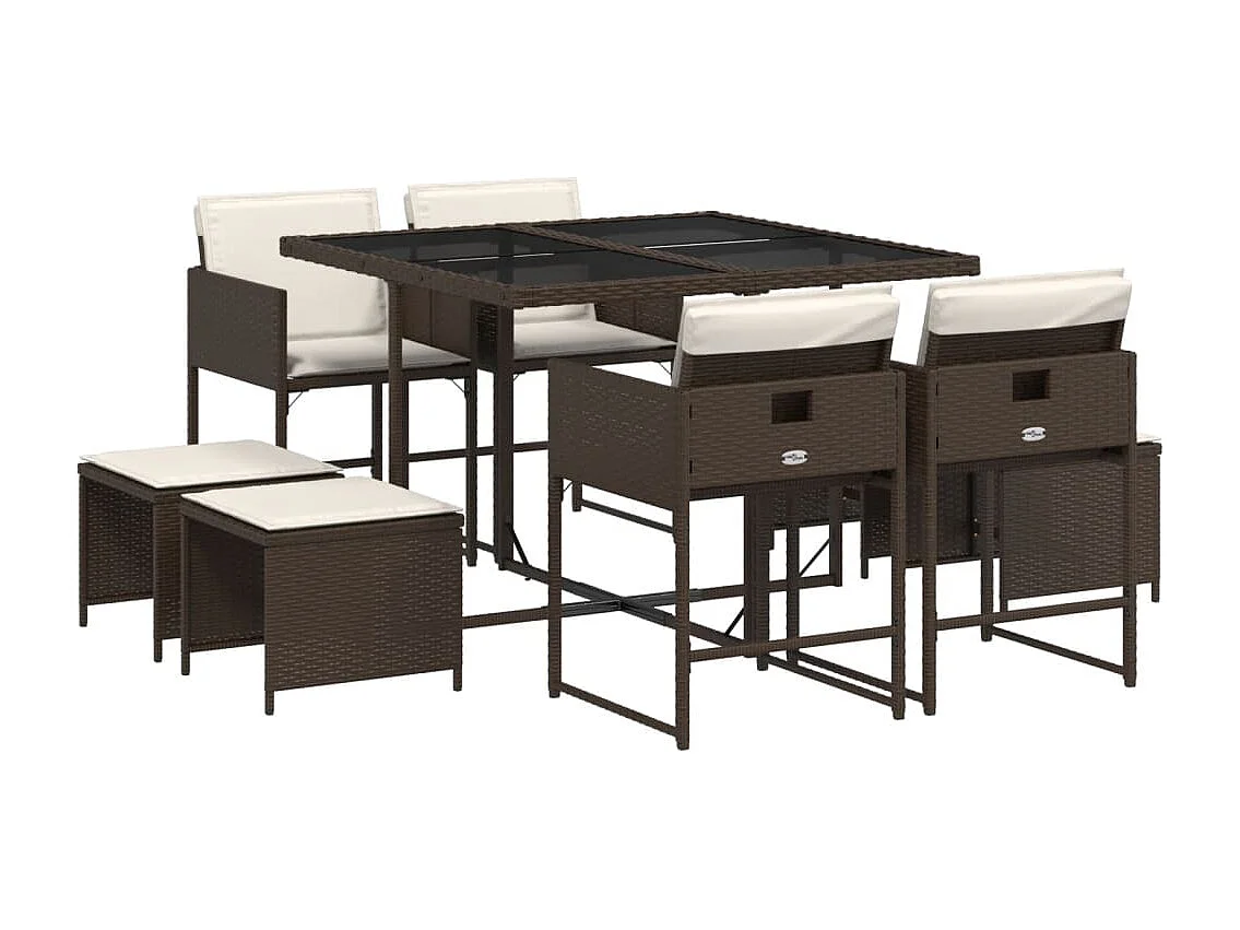 Kirkland  9-delige Tuinset met kussens poly rattan bruin