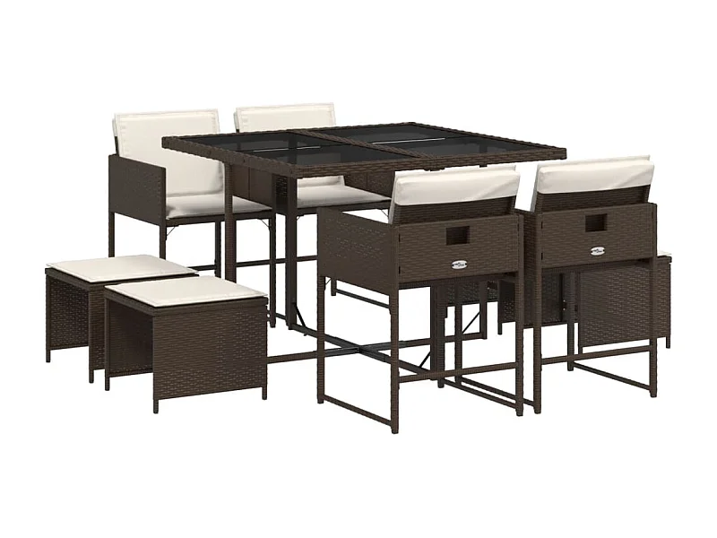 Kirkland  Ensemble à manger de jardin et coussins 9 pcs marron poly rotin