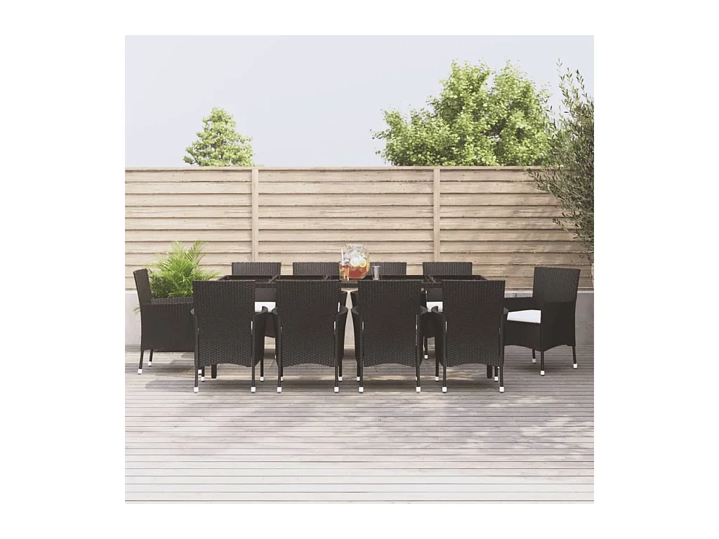 Vagnar  11-delige Tuinset met kussens poly rattan zwart
