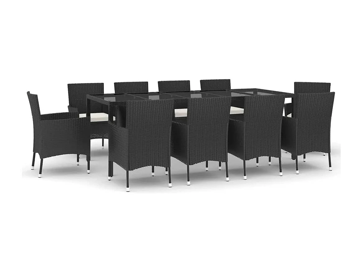 Vagnar  Set de comedor jardín 11 pzas con cojines ratán sintético negro