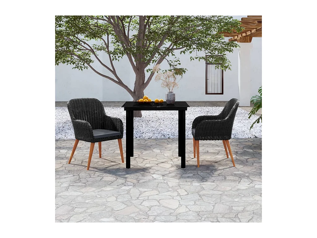 Zevrik  Juego de comedor de jardín 3 piezas con cojines negro