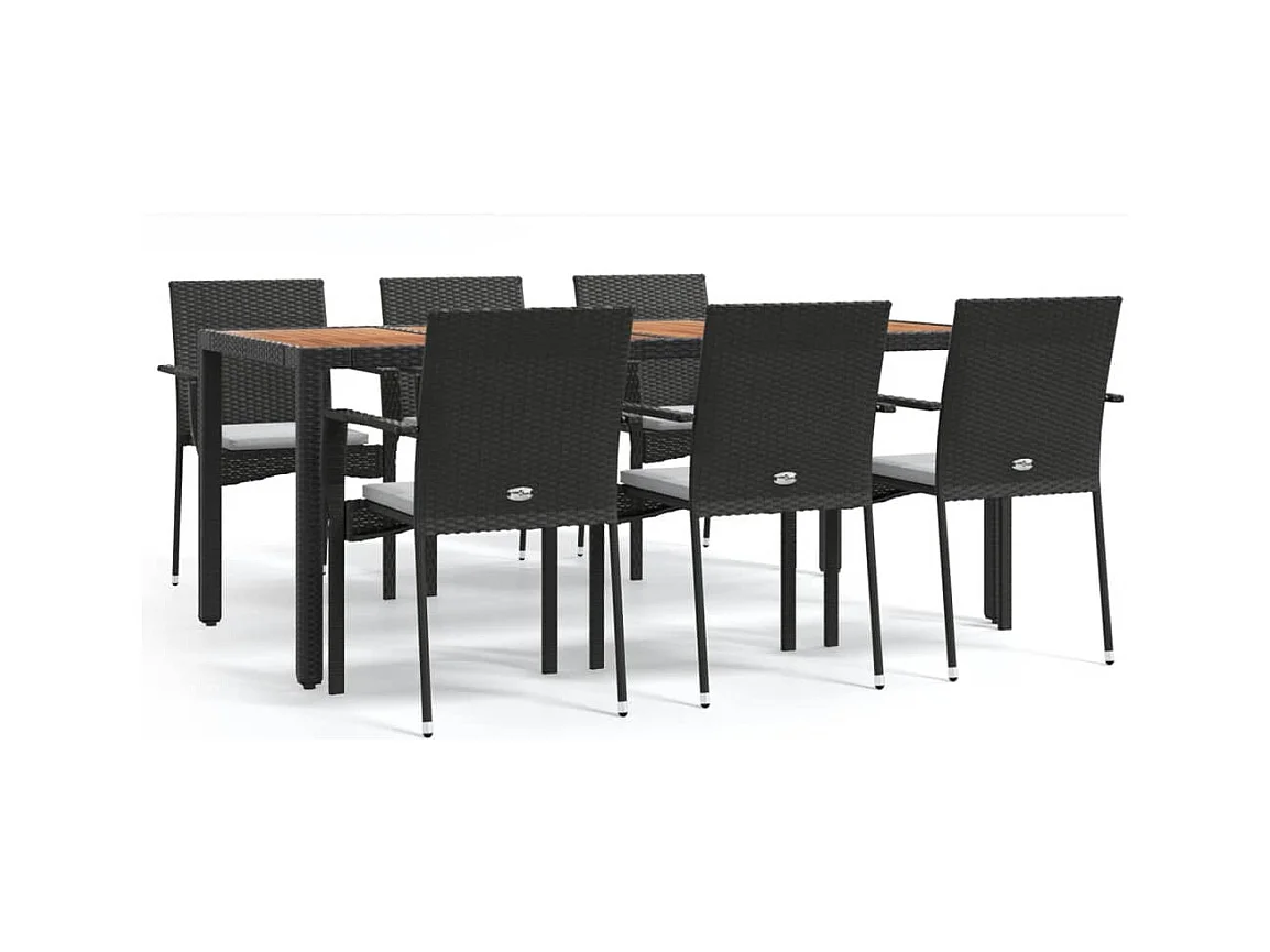 Tønder  Ensemble à manger de jardin coussins 7pcs Noir Résine tressée