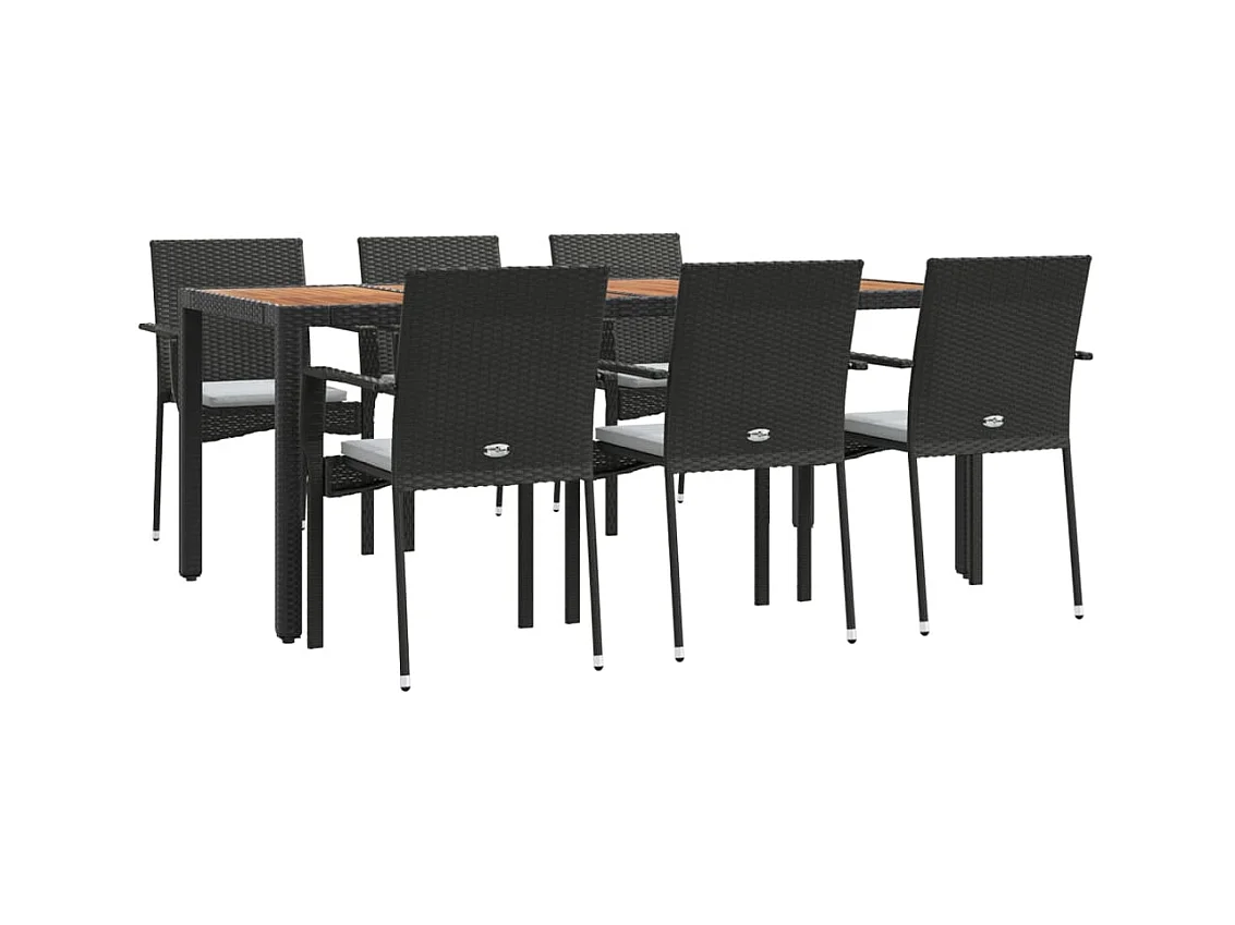 Tønder  Ensemble à manger de jardin coussins 7pcs Noir Résine tressée
