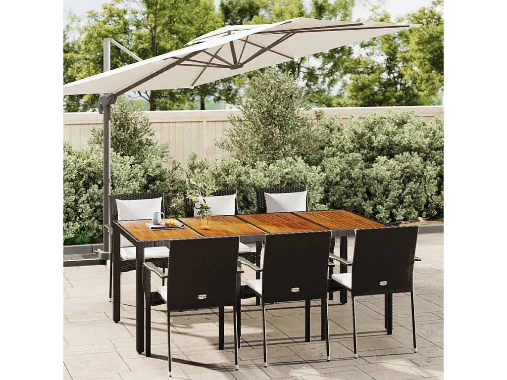 Tønder  Ensemble à manger de jardin coussins 7pcs Noir Résine tressée
