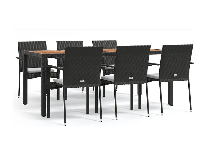 Tønder  Ensemble à manger de jardin coussins 7pcs Noir Résine tressée