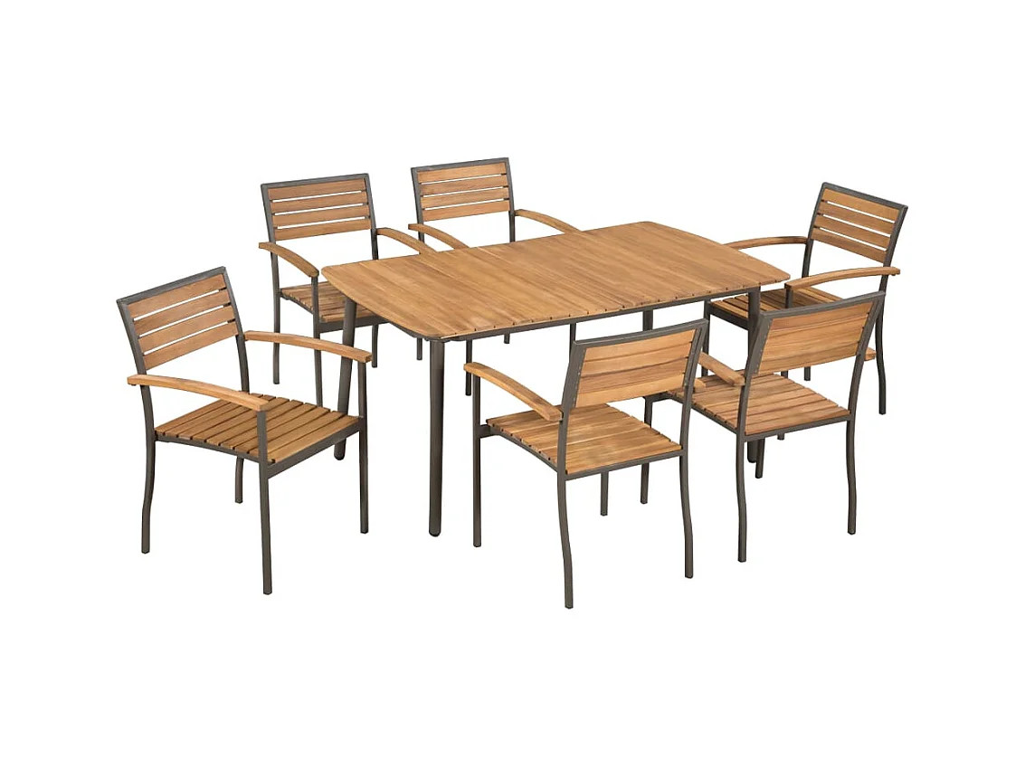 Véronique-Anne  Ensemble à manger d'extérieur 7pcs Bois acacia massif et acier