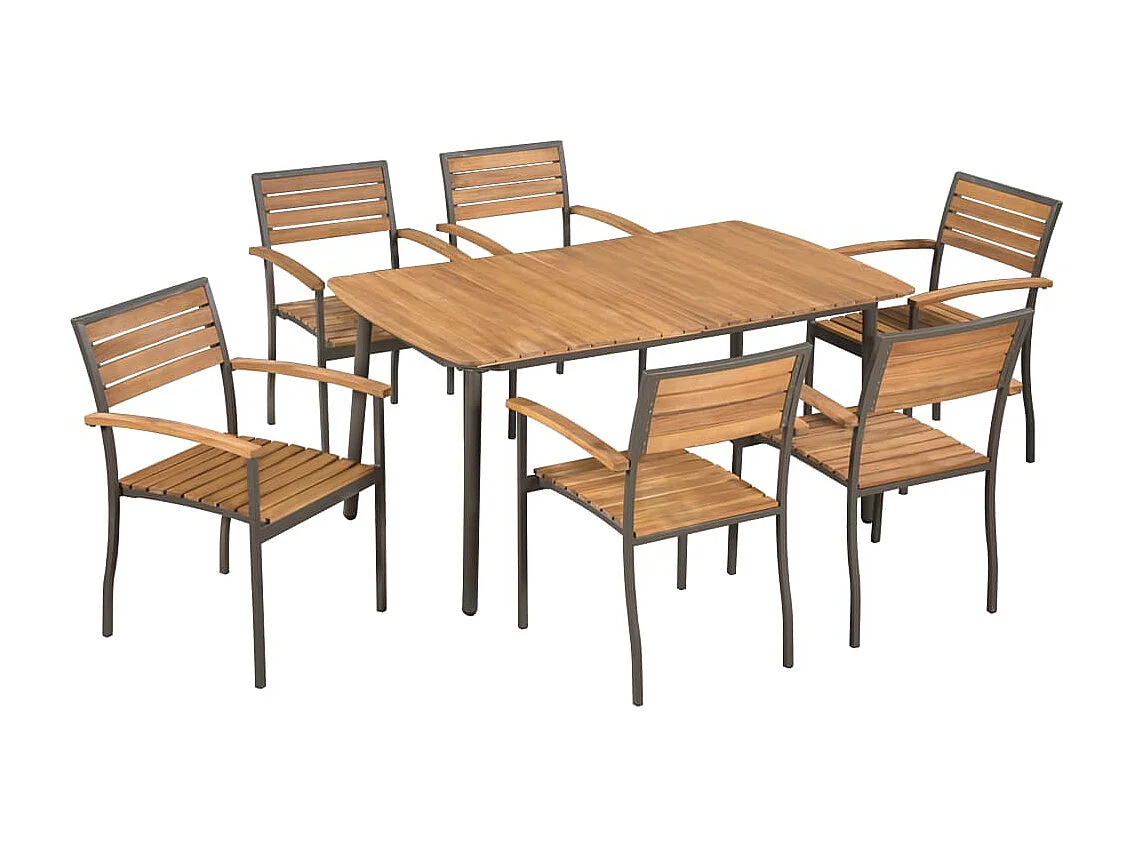 Véronique-Anne  Ensemble à manger d'extérieur 7pcs Bois acacia massif et acier