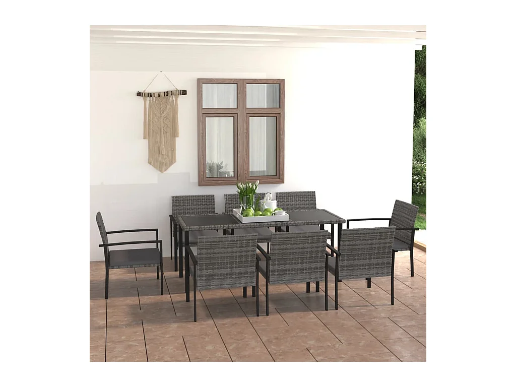 Wahiawa  Ensemble à manger de jardin 9 pcs Résine tressée Gris
