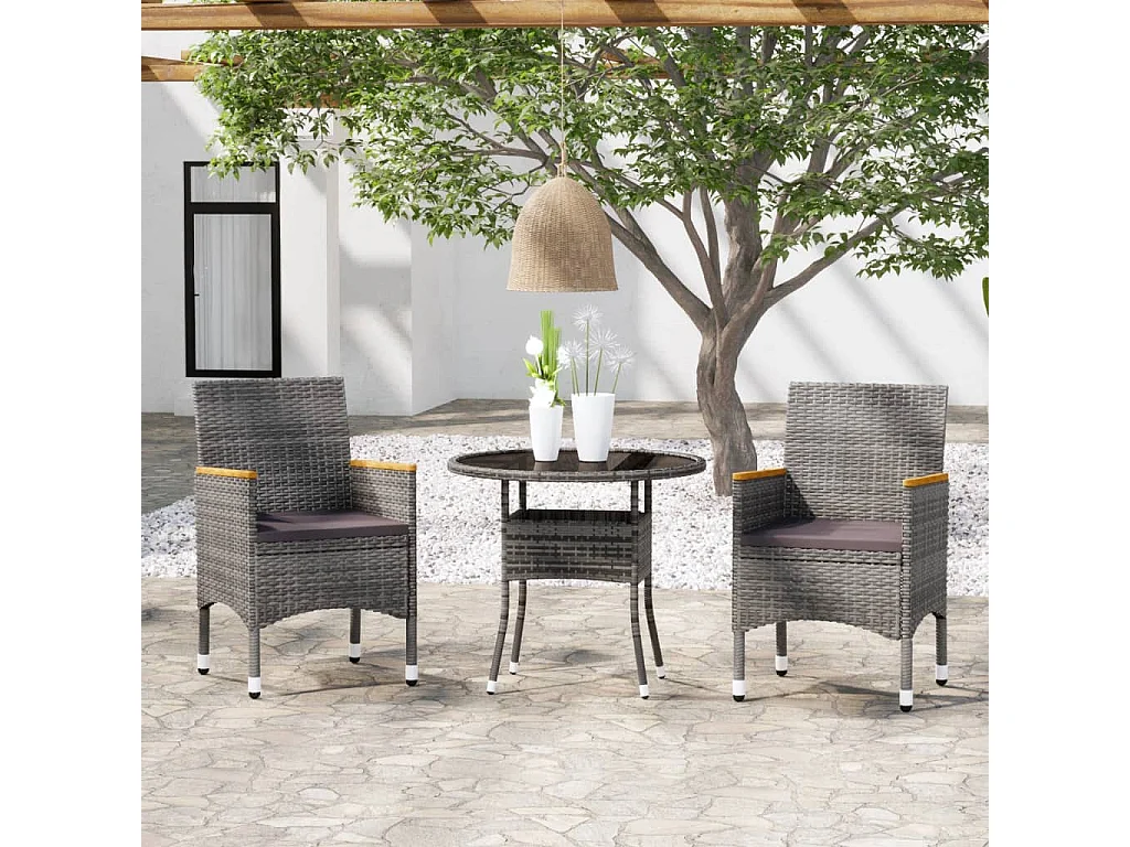 Bryson City  Ensemble à manger de jardin 3 pcs Résine tressée Gris