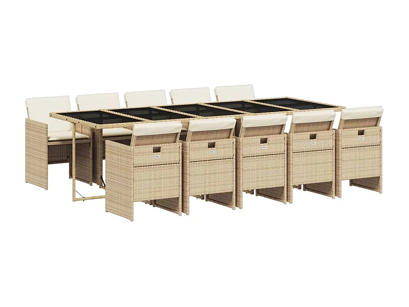 Jesse  Ensemble à manger de jardin et coussins 11 pcs beige poly rotin