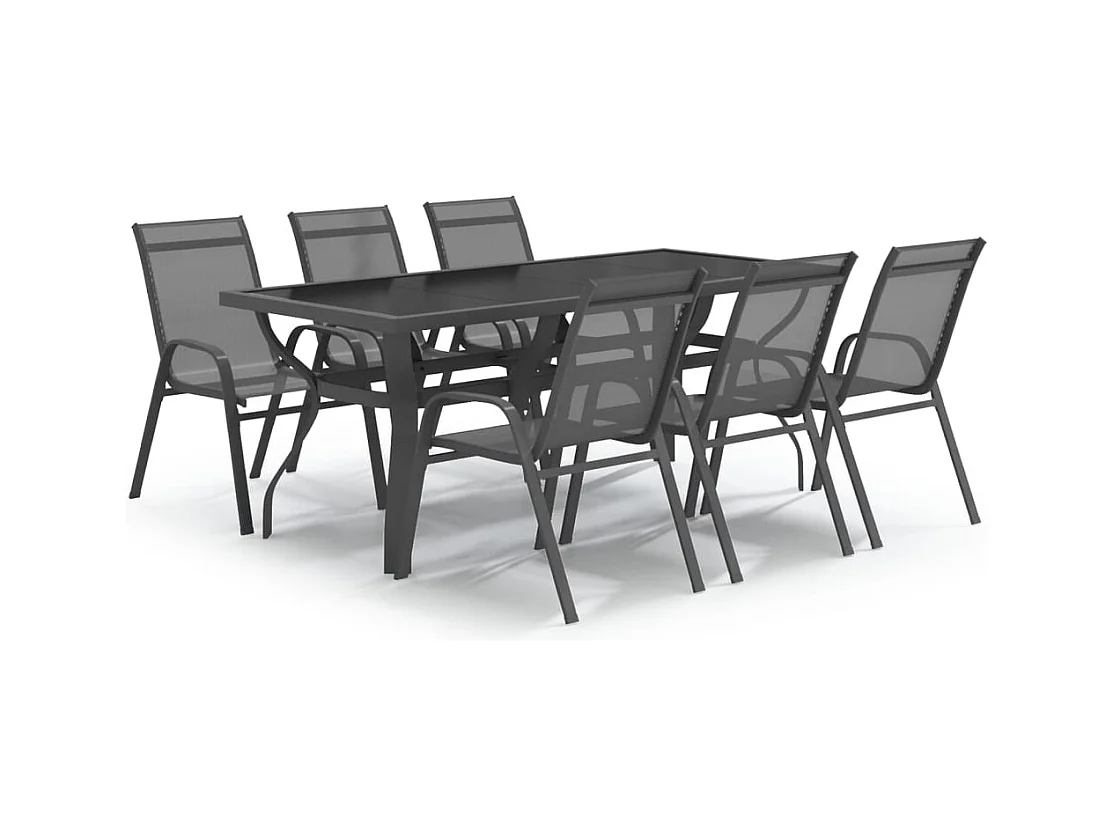 Katie Belle  Ensemble à manger de jardin 7 pcs Gris et noir